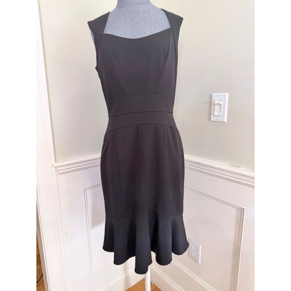 White House Black Market Black Square Neck Ruffle Hem Dress Size 4
